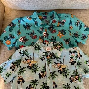 Disney Mickey Mouse Light Blue Tropical Button-Up Shirt Bundle. Size Small.